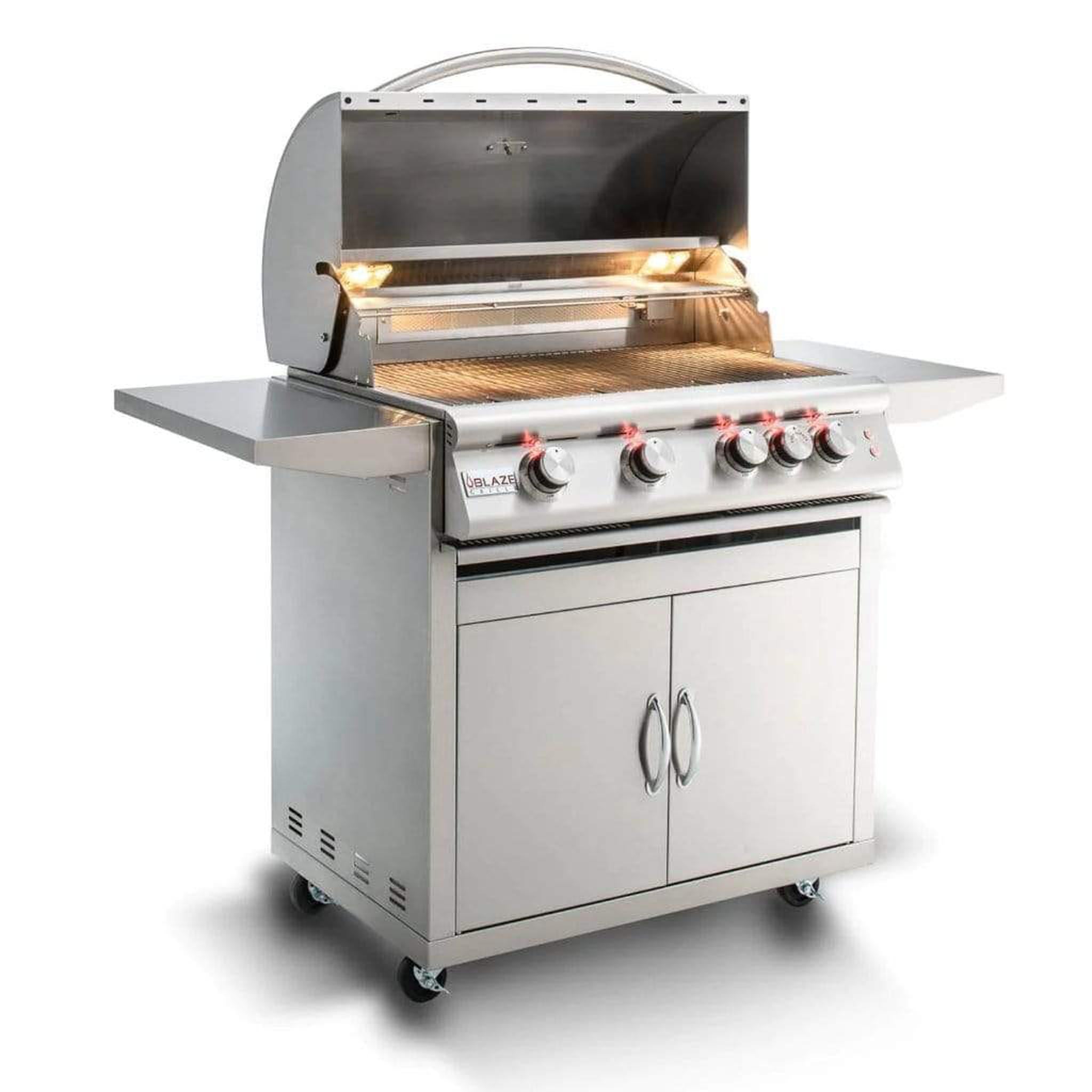 Blaze Premium LTE 32-Inch 4-Burner Marine-Grade Stainless Steel Freestanding Gas Grill with Rear Infrared Burner and Integrated Grill Lights