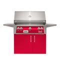 Alfresco 36-Inch Luxury 3-Burner Natural Gas Grill with Raspberry Red Gloss Finish and Cart