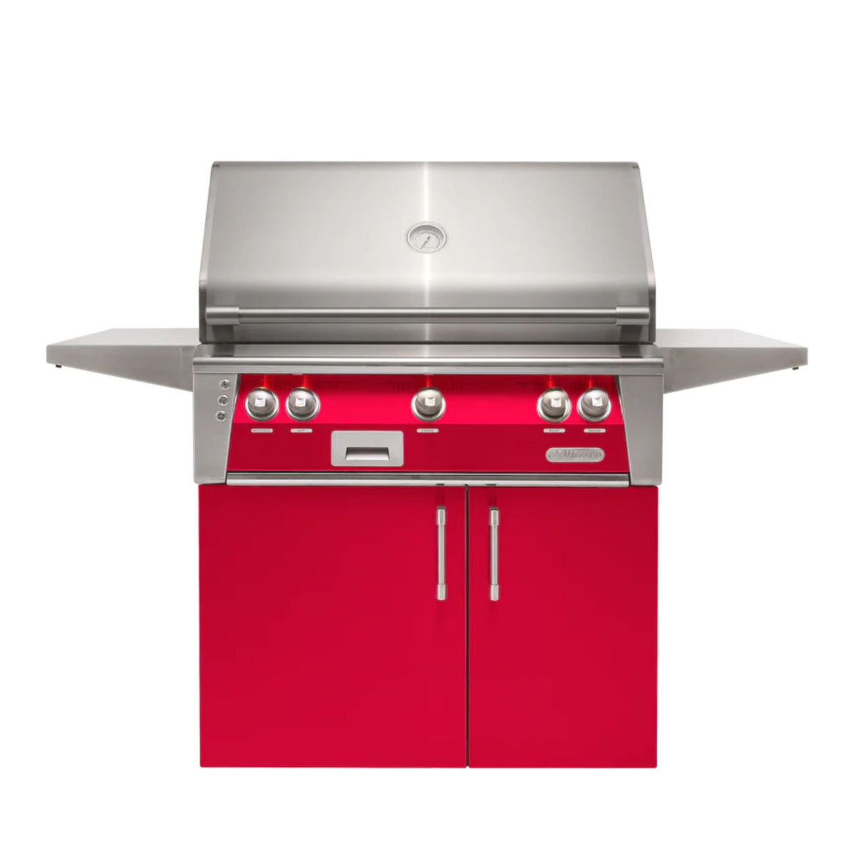 Alfresco 36-Inch Luxury 3-Burner Natural Gas Grill with Raspberry Red Gloss Finish and Cart