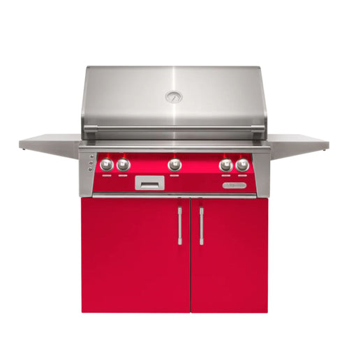 Alfresco 36-Inch Luxury 3-Burner Natural Gas Grill with Raspberry Red Gloss Finish and Cart