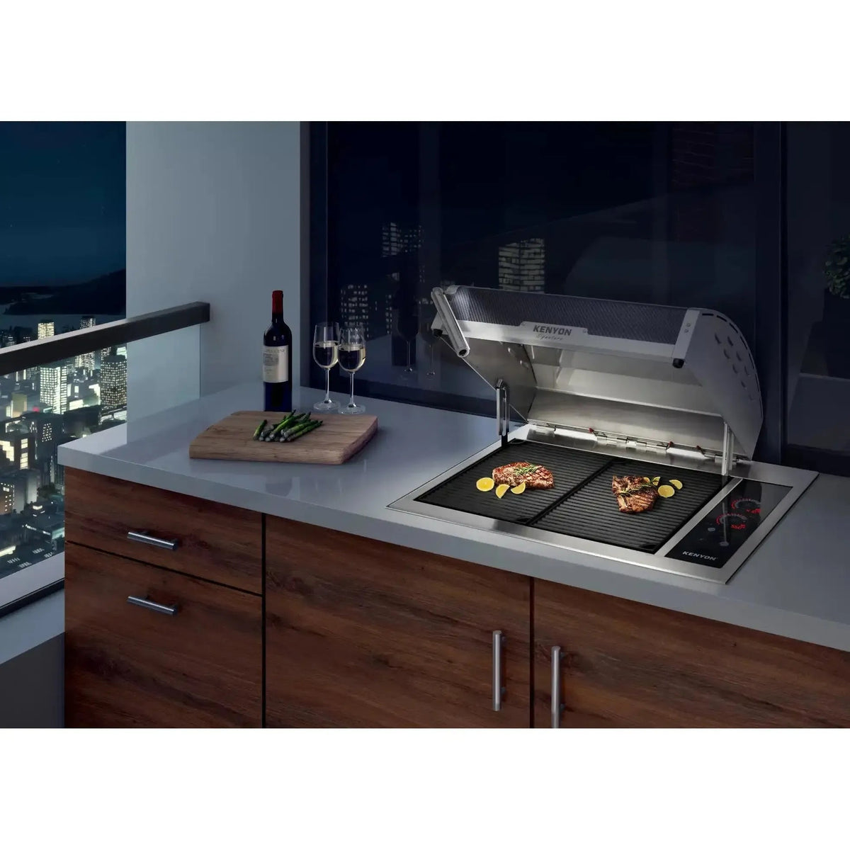 Kenyon Signature 30-Inch Built-In 240V Electric Grill with IntelliKEN Touch Control and Lighted Stainless Steel Lid