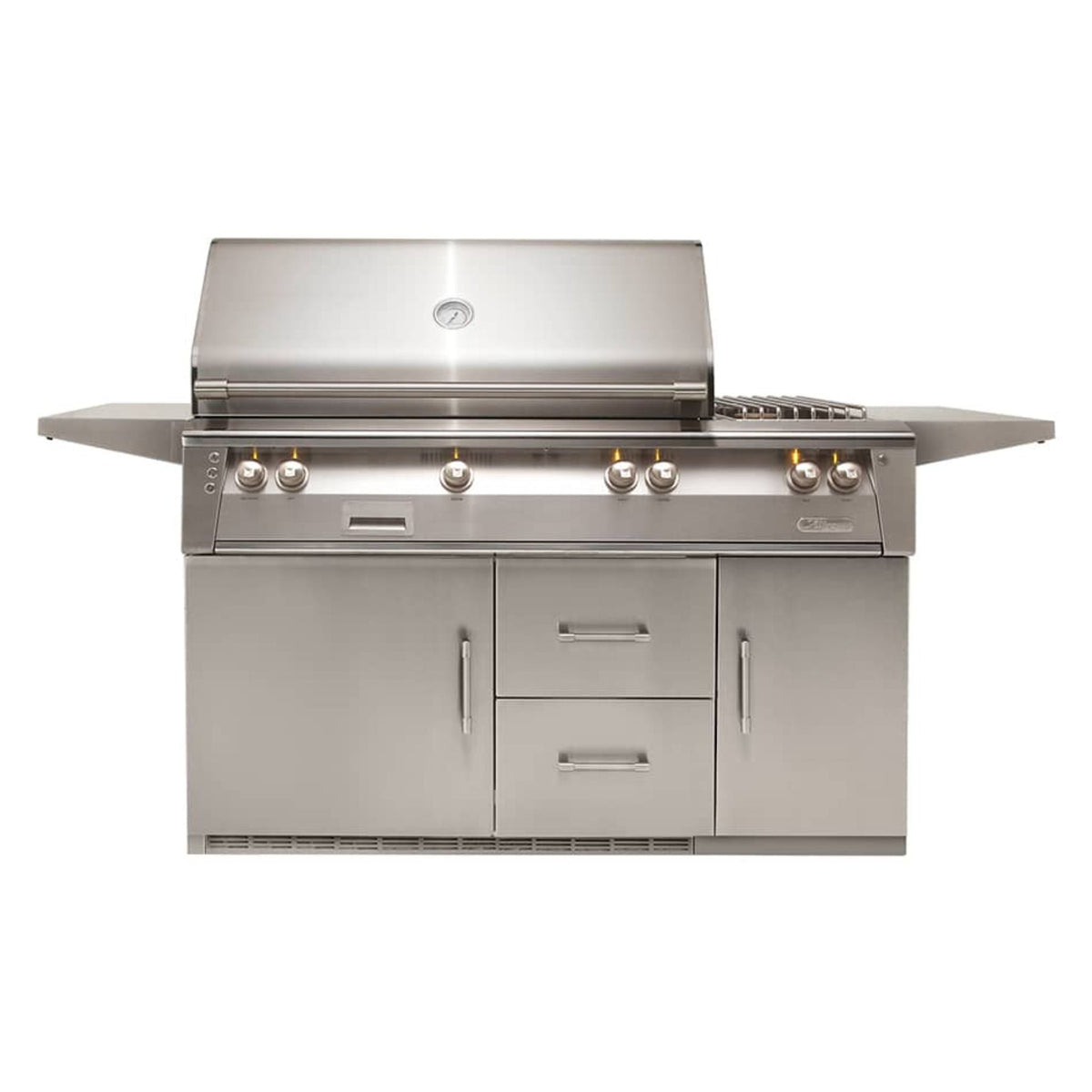 Alfresco 56-Inch Luxury Deluxe Natural Gas Grill with Sideburner and Refrigerated Cart, Light Green Gloss Finish