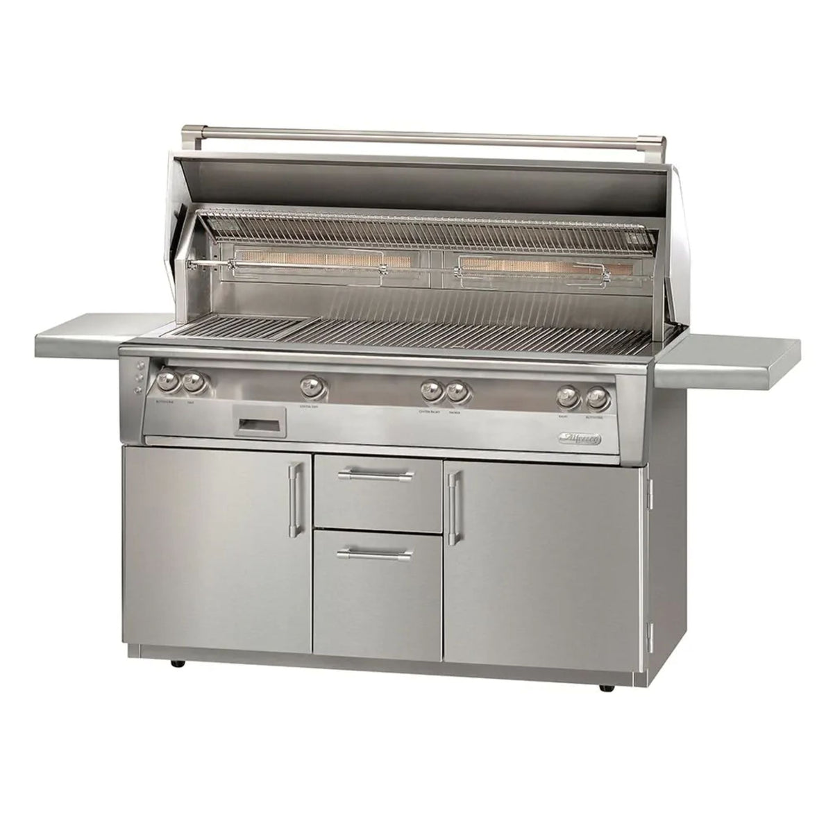 Alfresco 56-Inch Stainless Steel Natural Gas Grill with Deluxe Cart, 3 Main Burners and 1 Sear Burner