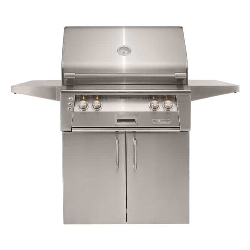 Alfresco Luxury 30-Inch Signal Grey Gloss Liquid Propane Grill with SearZone and Cart - 1 Standard Burner and 1 Sear Burner