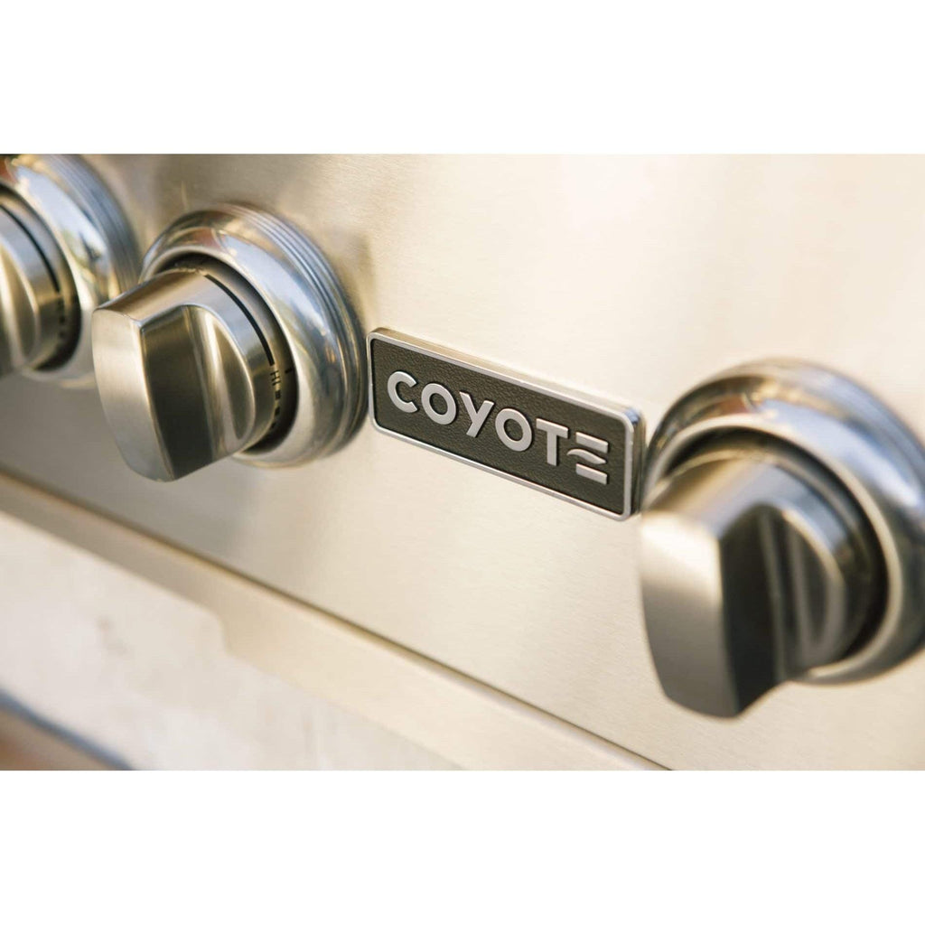 Coyote S-Series 30-Inch 4-Burner Freestanding Liquid Propane Gas Grill with RapidSear Infrared Burner and Rotisserie Kit