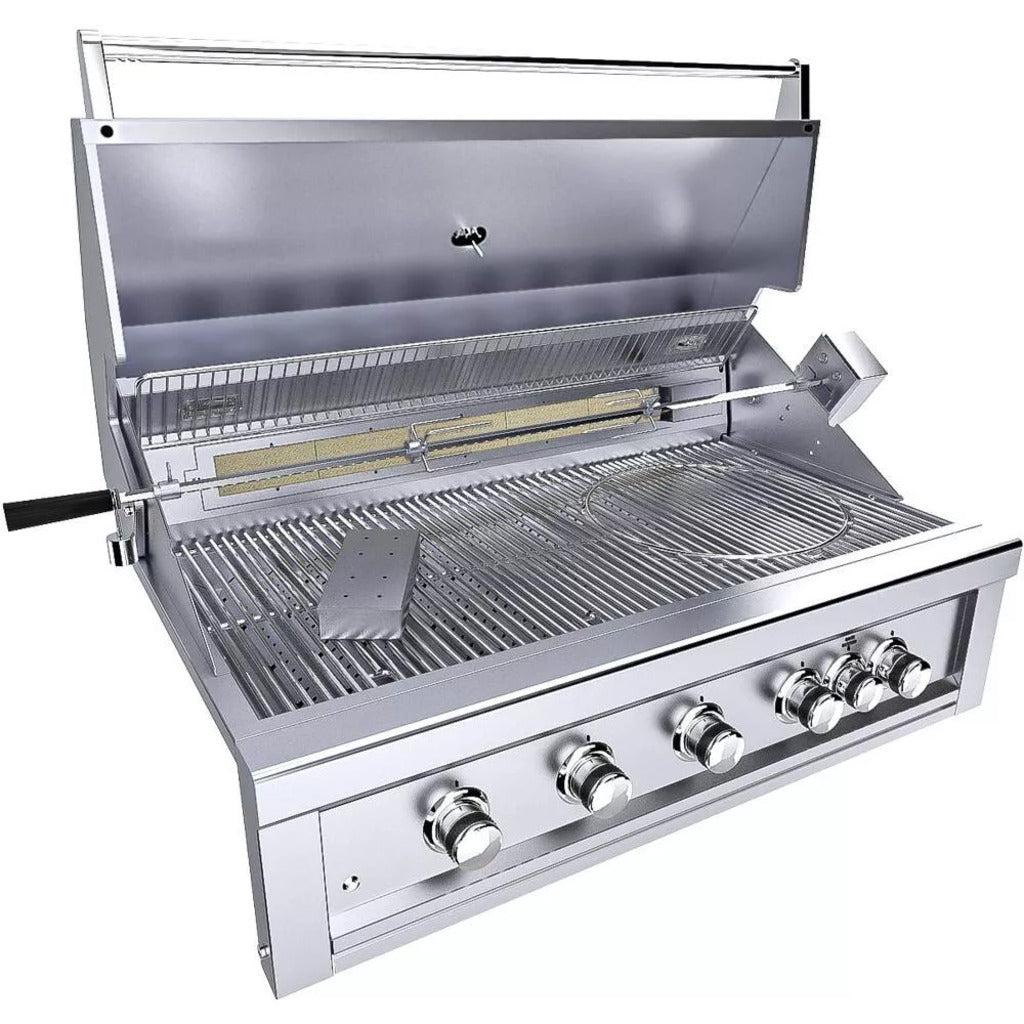 Sunstone Ruby Series 42-Inch 5-Burner Pro-Sear Stainless Steel Drop-In Propane Gas Grill with Infrared Burner, Rotisserie Kit, and LED Lighting