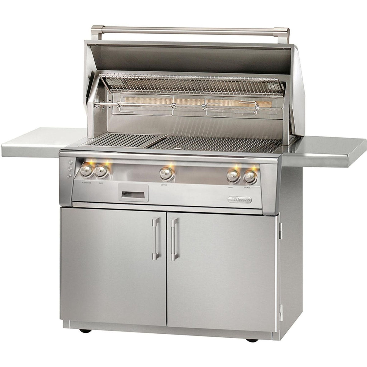 Alfresco 42-Inch Luxury Liquid Propane Grill with SearZone, 2 Burners, 1 Sear Burner, and Cart - Light Green Gloss Finish