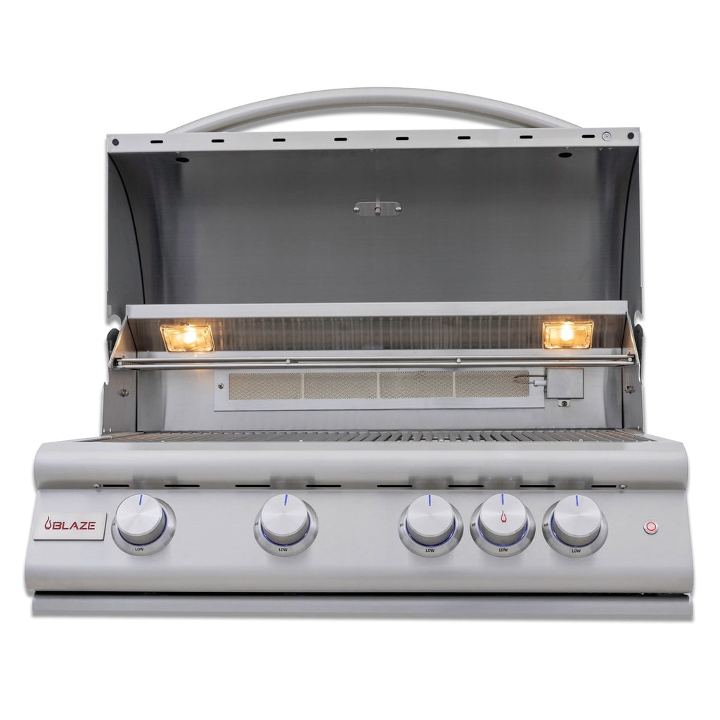 Blaze Premium LTE+ 32-Inch 4-Burner Freestanding Propane Gas Grill with Rear Infrared Burner and Integrated Lighting System
