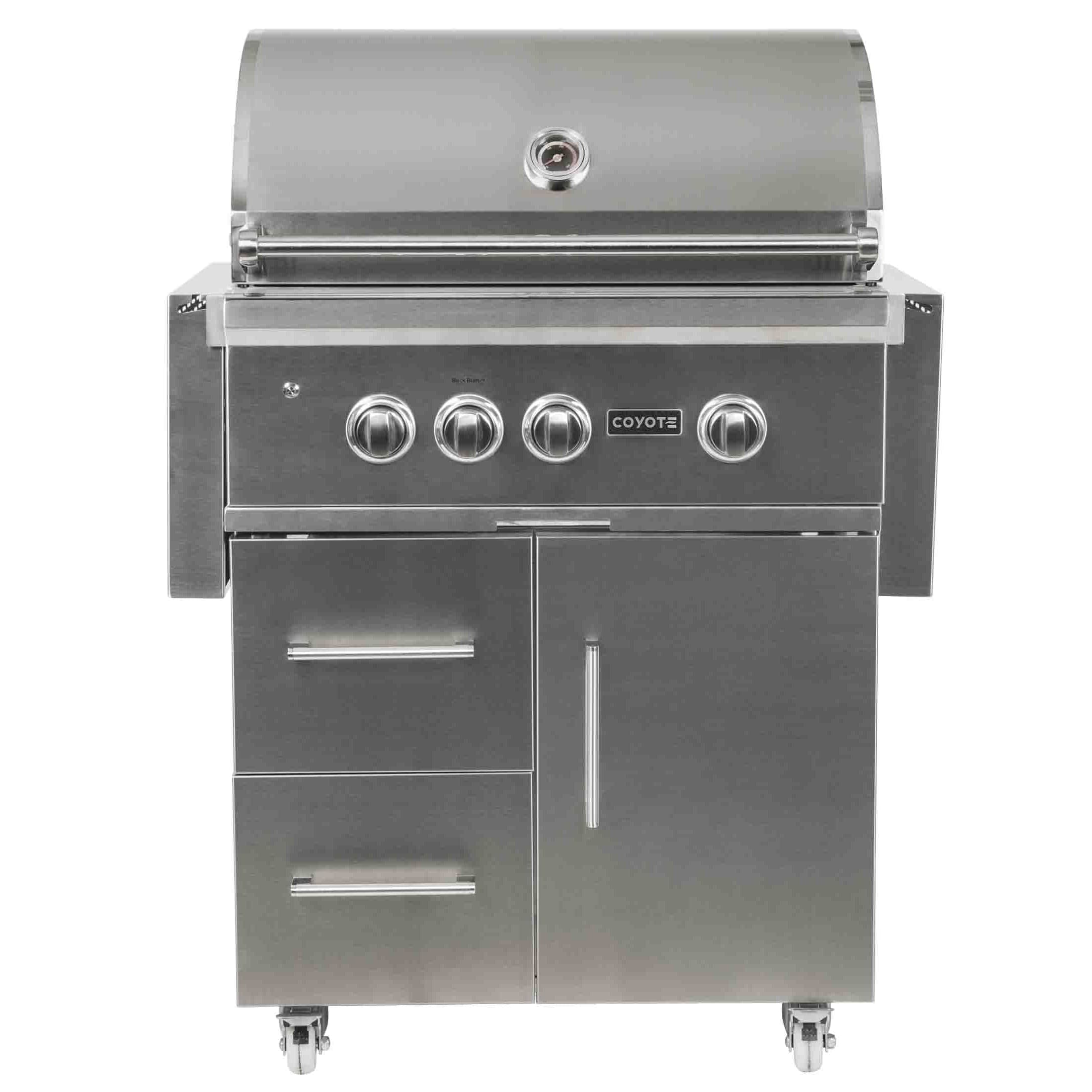 Coyote S-Series 30-Inch 4-Burner Freestanding Liquid Propane Gas Grill with RapidSear Infrared Burner and Rotisserie Kit