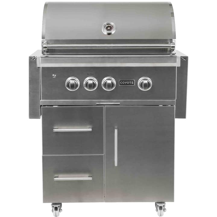 Coyote S-Series 30-Inch 4-Burner Freestanding Liquid Propane Gas Grill with RapidSear Infrared Burner and Rotisserie Kit