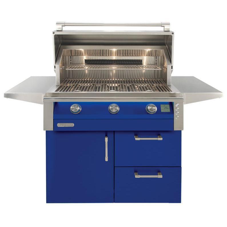 Alfresco 36-Inch Professional Series 3-Burner Natural Gas Grill in Ultramarine Blue Gloss with Deluxe Cart