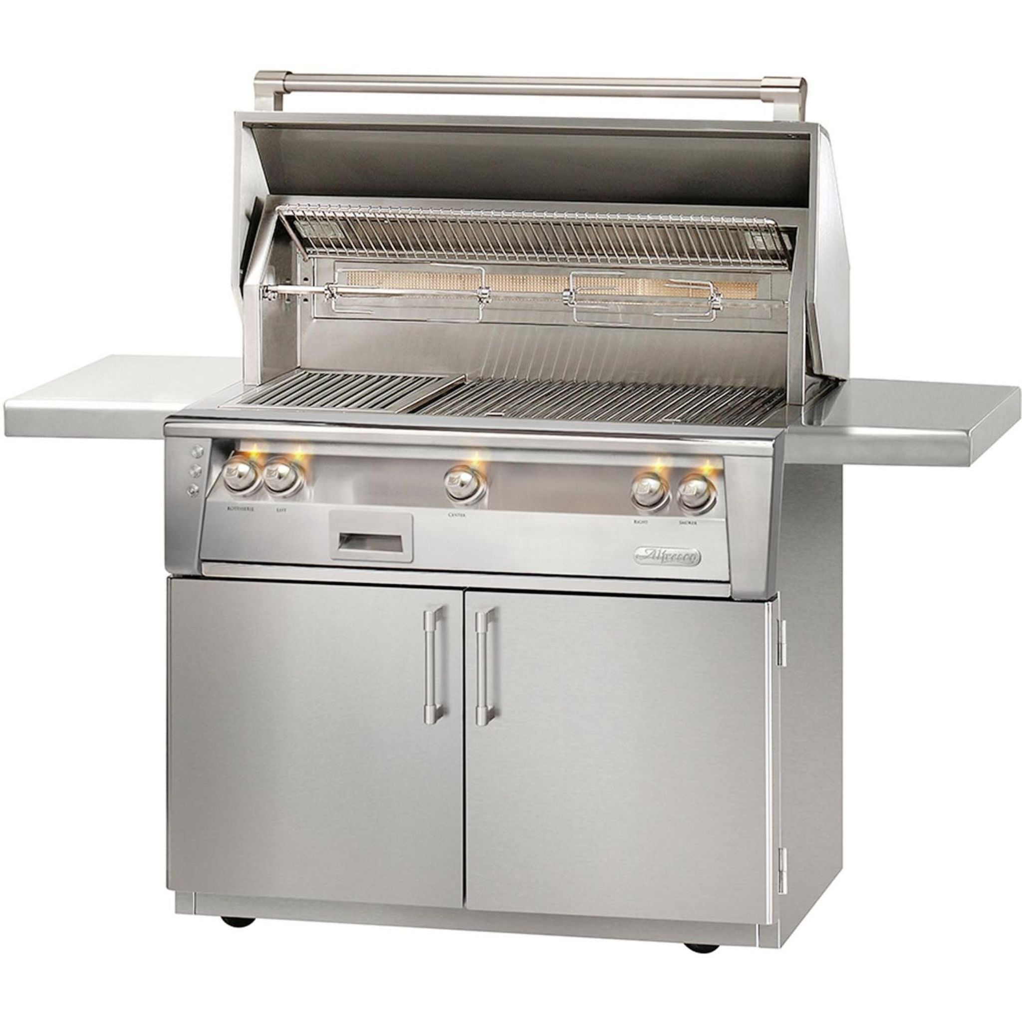 Alfresco 42-Inch Luxury Liquid Propane Grill and Cart with 2 Main Burners and 1 SearZone Burner, Raspberry Red Gloss Finish