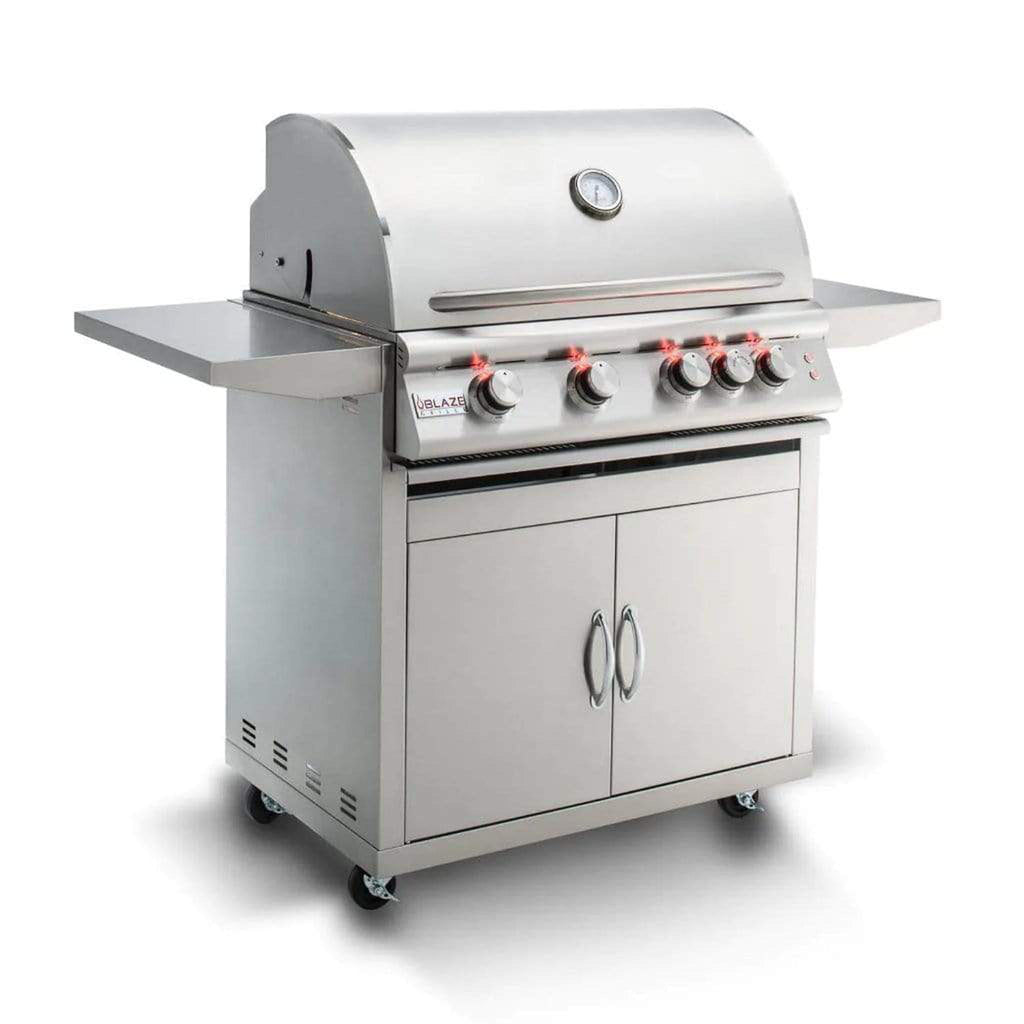 Blaze Premium LTE 32-Inch 4-Burner Marine-Grade Stainless Steel Freestanding Gas Grill with Rear Infrared Burner and Integrated Grill Lights