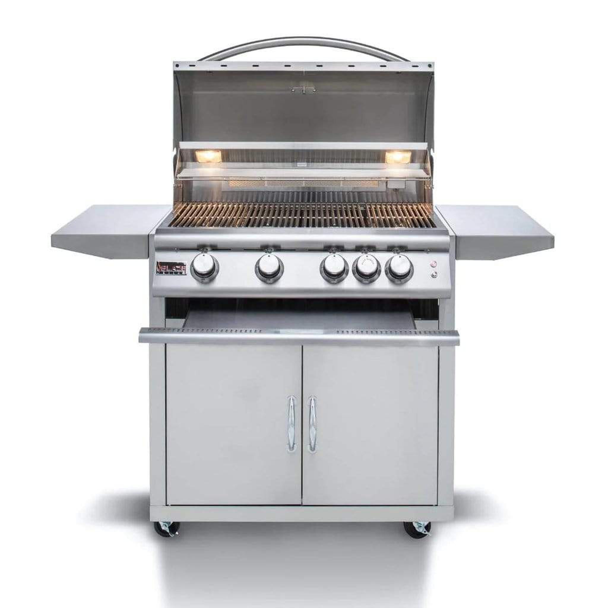 Blaze Premium LTE 32-Inch 4-Burner Marine-Grade Stainless Steel Freestanding Gas Grill with Rear Infrared Burner and Integrated Grill Lights