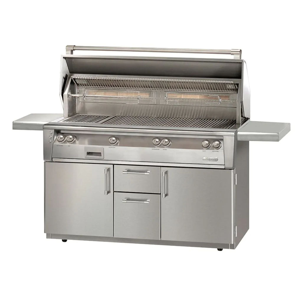 Alfresco 56-Inch Liquid Propane Gas Grill with Deluxe Cart, 3 Burners and 1 Sear Burner, Raspberry Red Gloss Finish