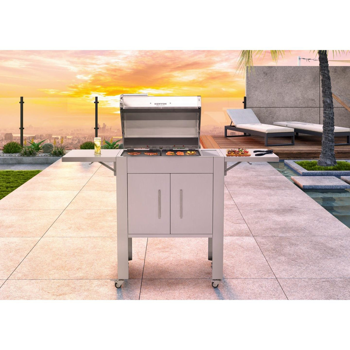 Kenyon Signature 60-Inch 2-Burner Freestanding 240V Electric Grill with IntelliKEN Touch Control and Carbon Fiber Lid