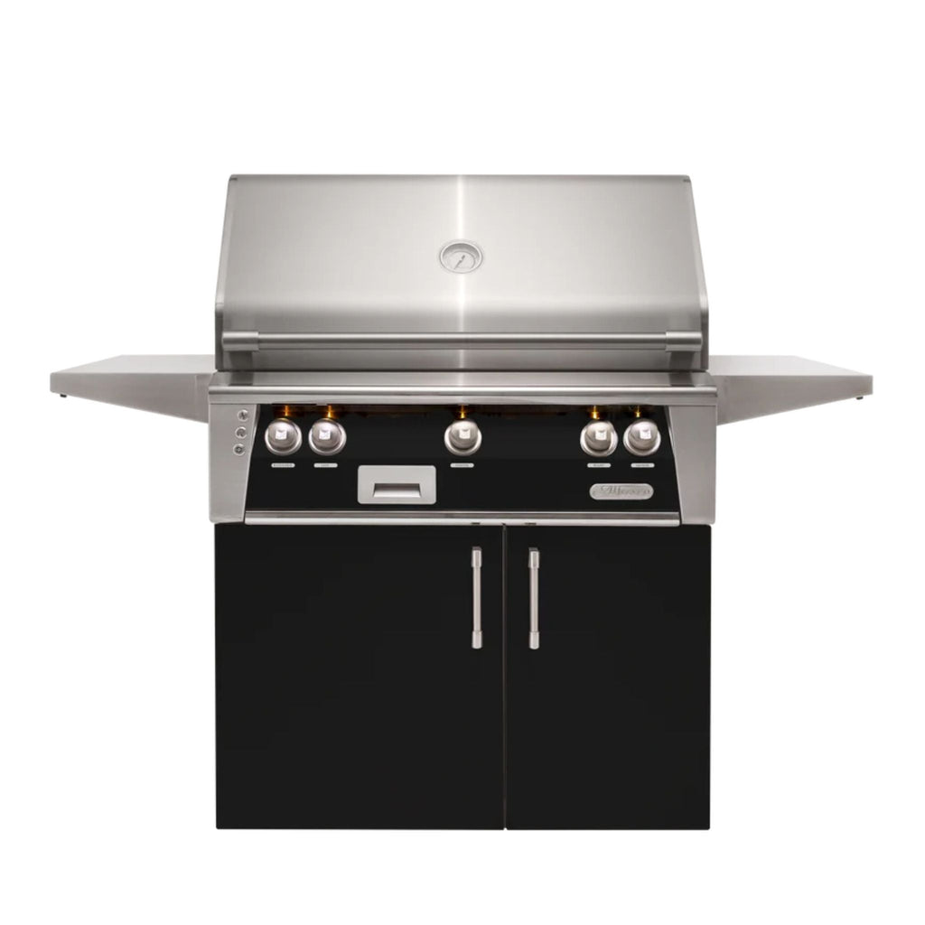 Alfresco 36-Inch Luxury Liquid Propane Grill and Cart with Two Main Burners and One SearZone Burner, Jet Black Gloss Finish