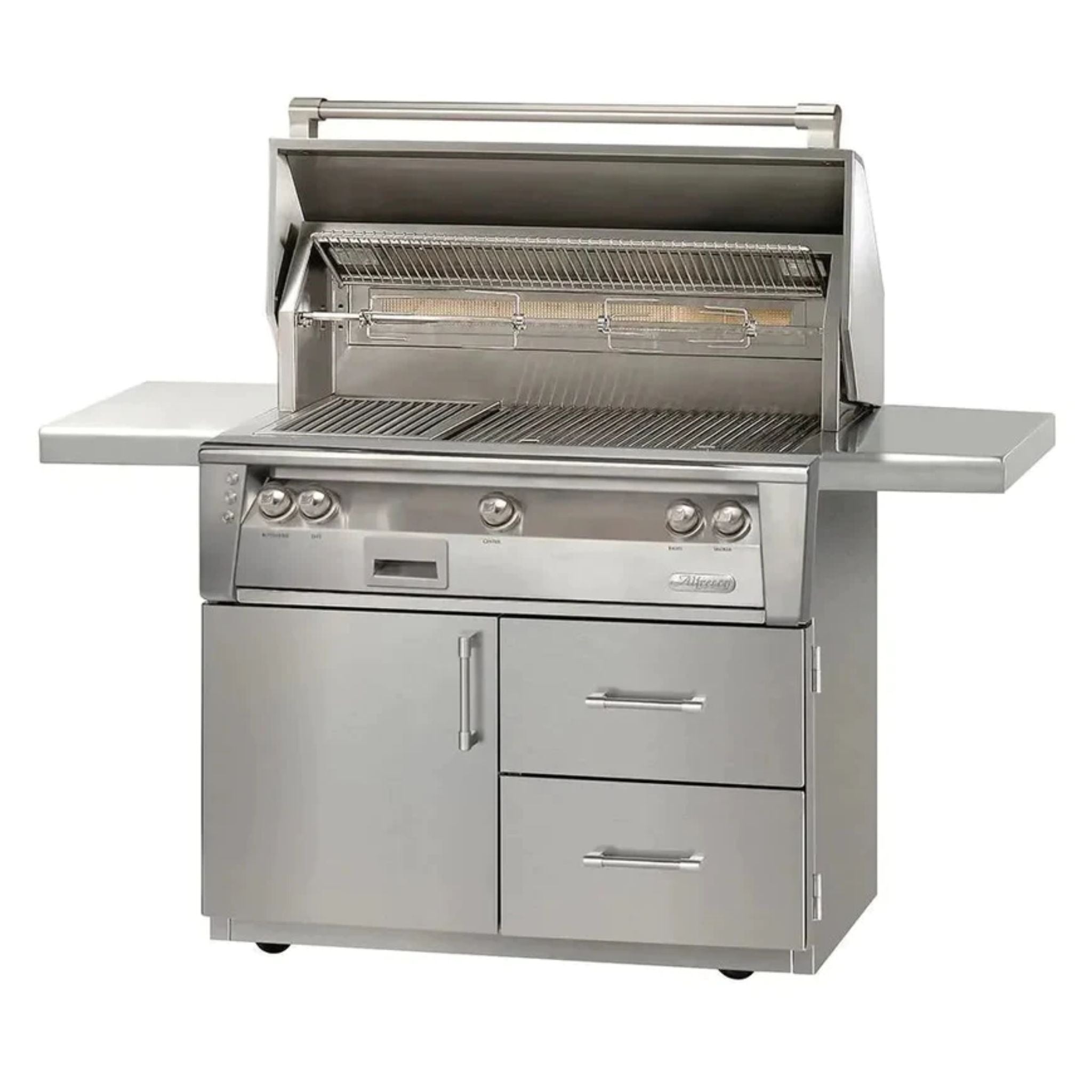 Alfresco 42-Inch Luxury Liquid Propane Grill with Deluxe Cart, Raspberry Red Gloss Finish, 2 Main Burners and 1 SearZone Burner