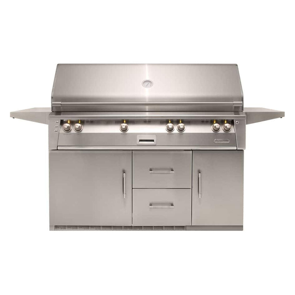 Alfresco 56-Inch Luxury Liquid Propane Grill with Refrigerated Cart, 3 Burners + 1 Sear Burner, Raspberry Red Gloss Finish