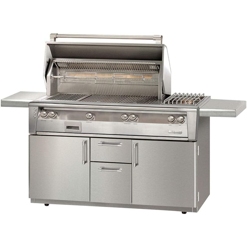Alfresco 56-Inch Luxury Deluxe Natural Gas Grill with SearZone, Sideburner, and Deluxe Cart - Carmine Red Gloss