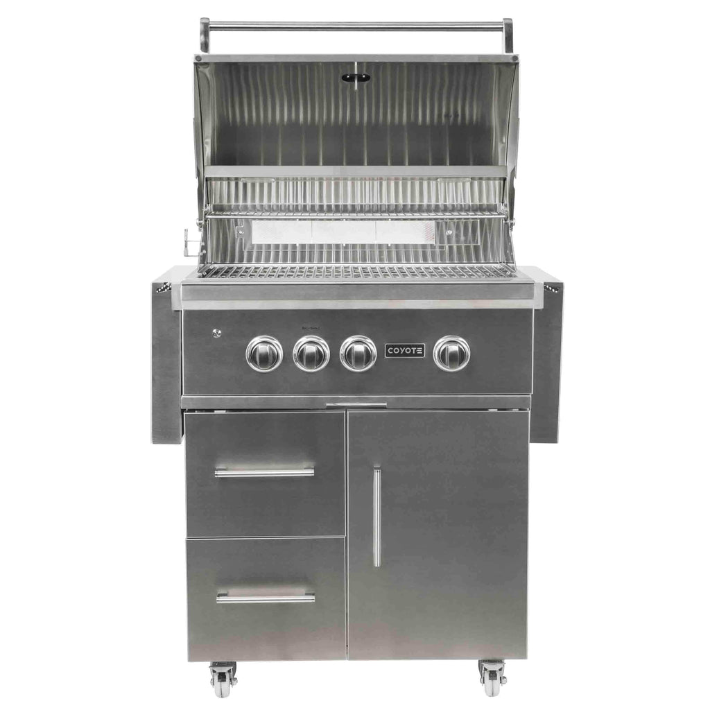 Coyote S-Series 30-Inch 4-Burner Freestanding Liquid Propane Gas Grill with RapidSear Infrared Burner and Rotisserie Kit
