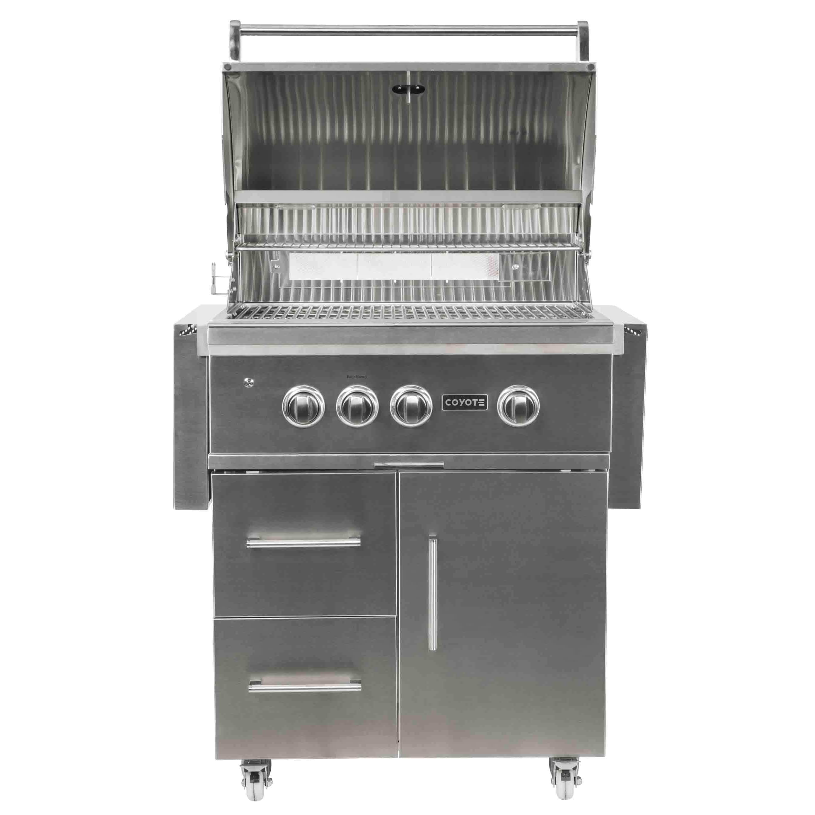 Coyote S-Series 30-Inch 4-Burner Freestanding Liquid Propane Gas Grill with RapidSear Infrared Burner and Rotisserie Kit
