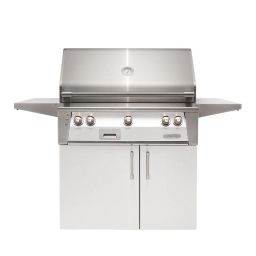 Alfresco 30-Inch Luxury Natural Gas Grill with Cart, Signal White Matte Finish, Featuring 1 Standard Burner and 1 SearZone Burner