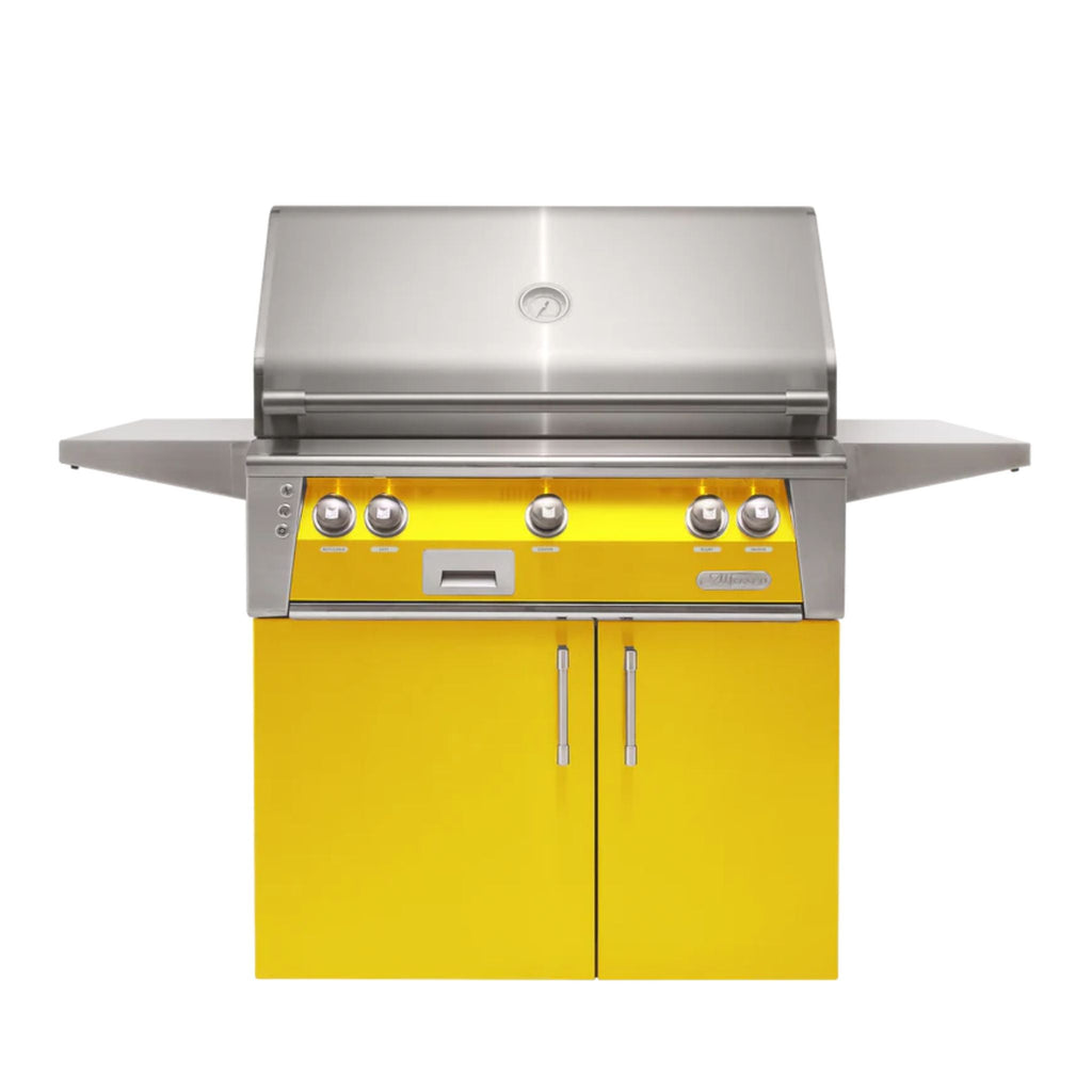 Alfresco 36-Inch Luxury Liquid Propane Grill with Cart, 2 Burners and 1 SearZone Burner, Traffic Yellow Gloss Finish
