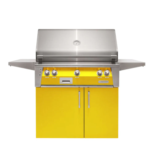 Alfresco 36-Inch Luxury Liquid Propane Grill with Cart, 2 Burners and 1 SearZone Burner, Traffic Yellow Gloss Finish