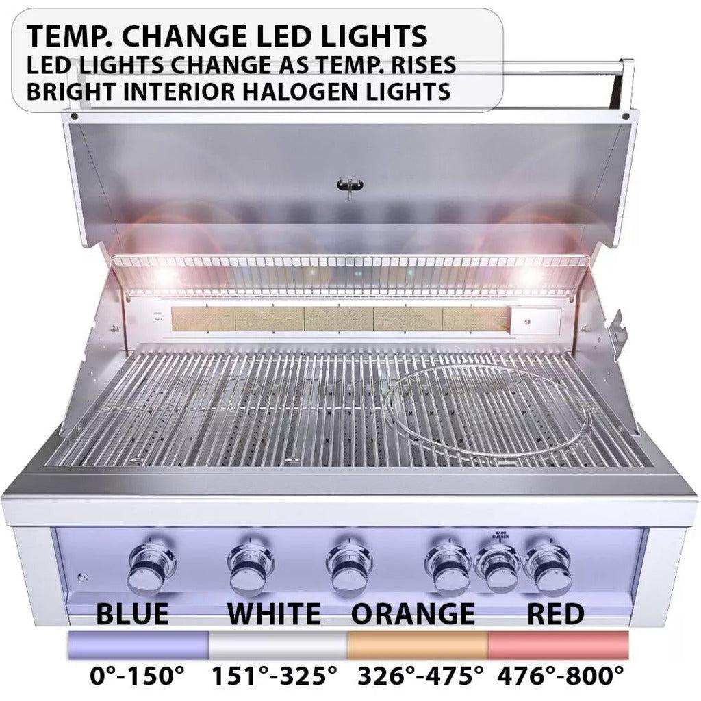 Sunstone Ruby Series 42-Inch 5-Burner Pro-Sear Stainless Steel Drop-In Propane Gas Grill with Infrared Burner, Rotisserie Kit, and LED Lighting